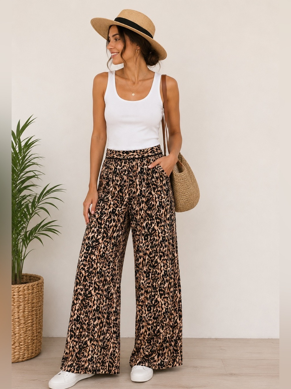 🐆 Miss Selfridge Leopard Print Wide Leg Pants – Size US 8 🐆